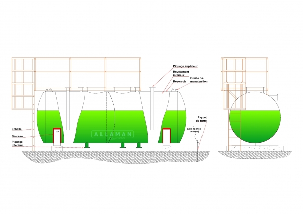 Réservoir aérien horizontal liquide technique